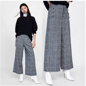 Zara Houndstooth Plaid Wide Leg Trousers